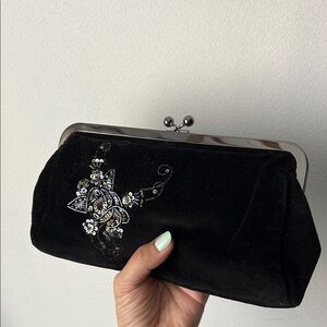 EXPRESS velour Elegant Black Clutch with Embellished Design